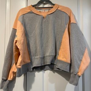 FP Movement by Free People Gray and Peach Colorblock Crewneck Sweatshirt